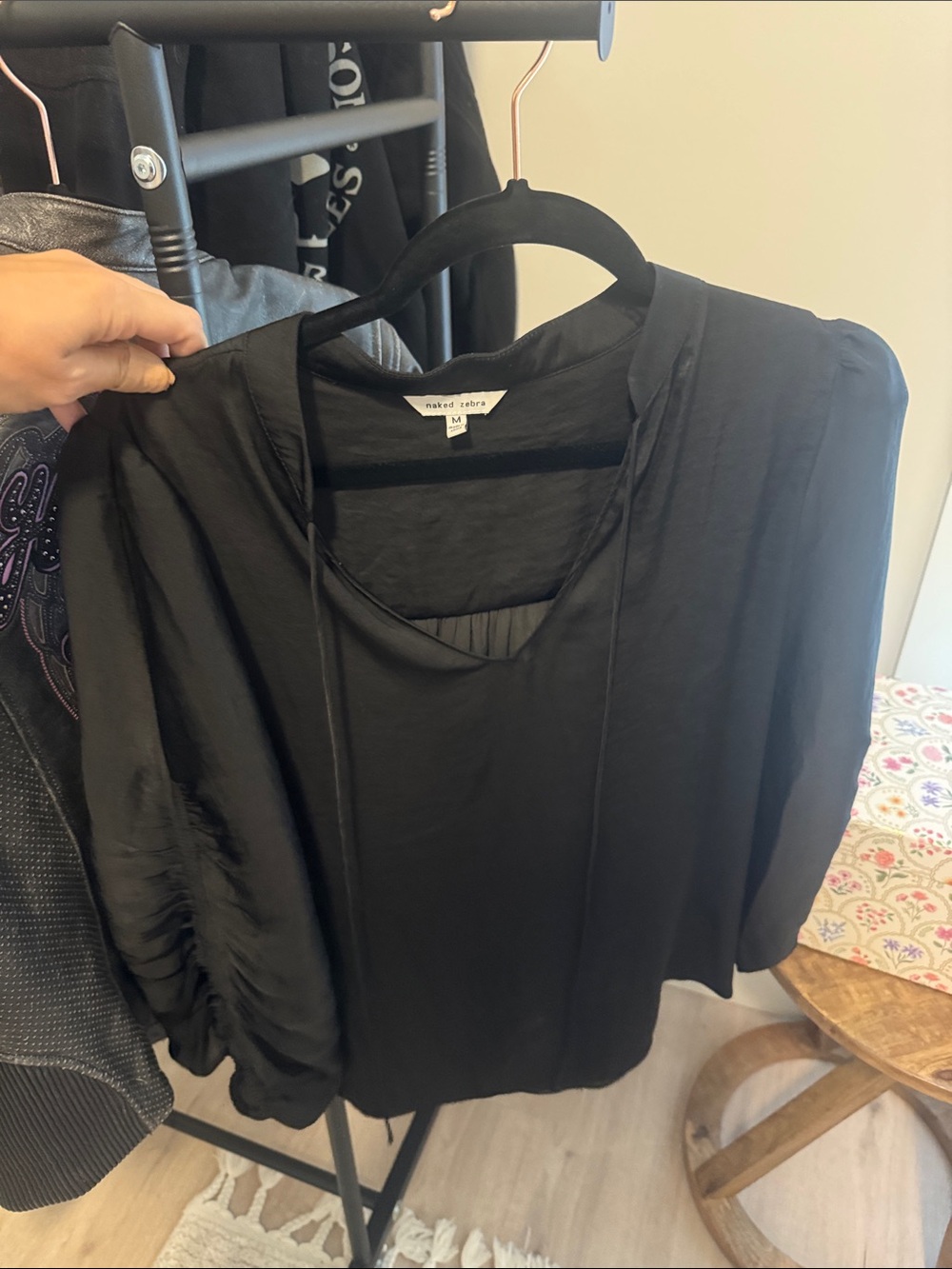 Naked Zebra Black V-Neck Tie-Front Blouse